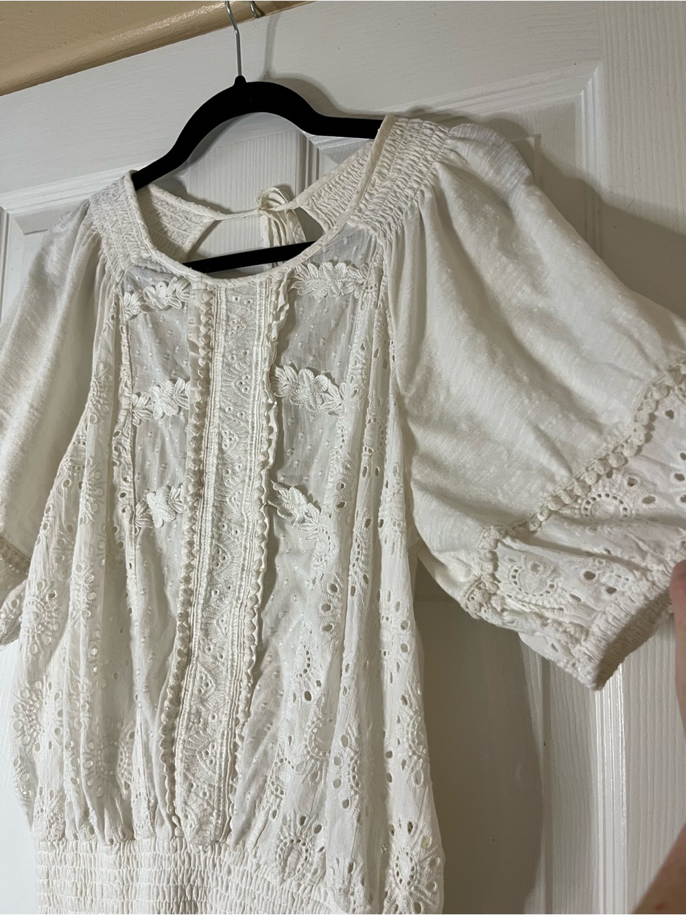 Anthropologie Porridge Freya Eyelet Lace Cotton Puff-Sleeve Blouse Open Back - Picture 7 of 11